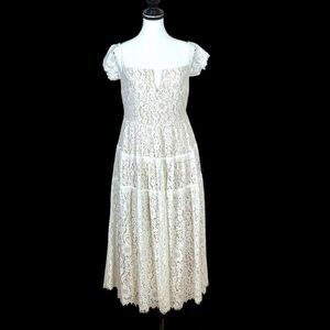 Lulus Womens  Absolutely Stunning Off Shoulder White Lace Midi Dress L Bridal